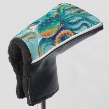 Octopus Teal Vintage Map Watercolor Golf Head Cover by EveyArtStore at Zazzle