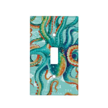 Octopus Teal Vintage Map Watercolor Light Switch Cover by EveyArtStore at Zazzle
