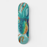 Octopus Teal Vintage Map Watercolor Skateboard at Zazzle