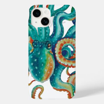 Octopus Teal Watercolor Art Case-mate Iphone 14 Case by EveyArtStore at Zazzle