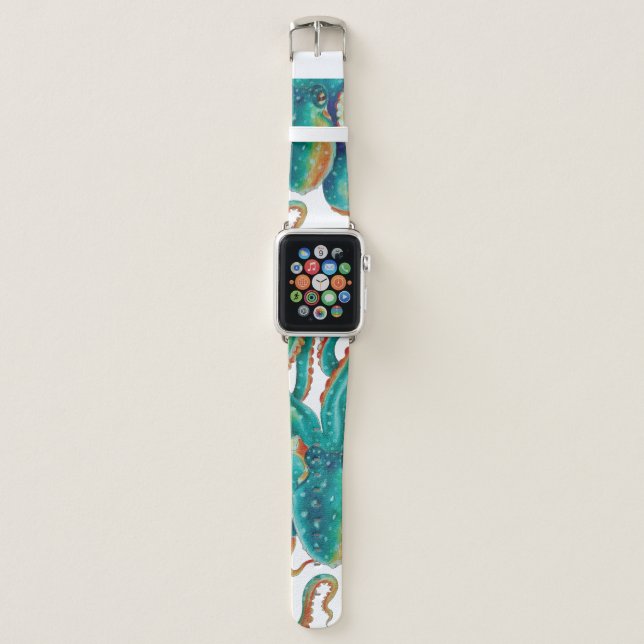 Octopus Teal Watercolor Tentacles Watercolor Apple Watch Band (Front)