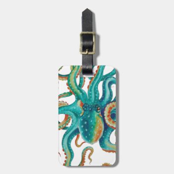 Octopus Teal Watercolor Tentacles Watercolor Luggage Tag by EveyArtStore at Zazzle