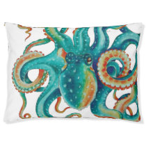 Octopus Teal Watercolor Tentacles Watercolor Pet Bed