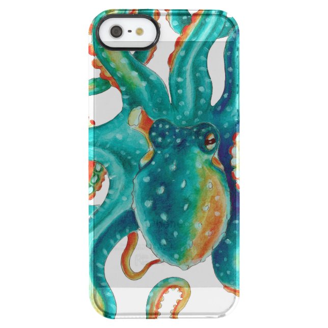 Octopus Teal Watercolor Tentacles Watercolor Uncommon iPhone Case (Back)