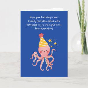 Octopus Tentacle of Joy Whimsy Blue Birthday Card