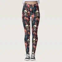 Retro Raven Evermore with Roses and Hawkmoths Leggings