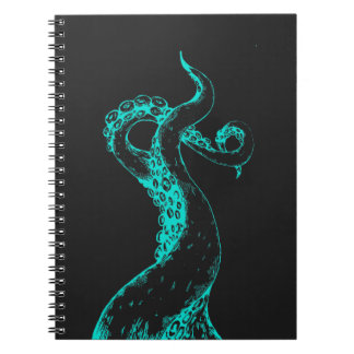 octopus tentacles aqua on black notebook
