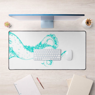octopus tentacles aqua on white desk mat
