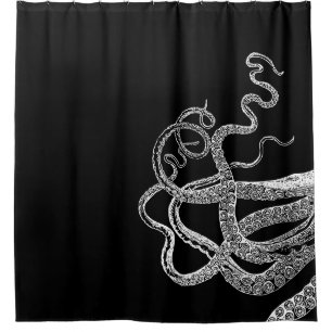 Octopus Tentacles black shower curtain