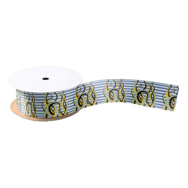 Octopus Tentacles Blue Stripes Satin Ribbon (Spool)