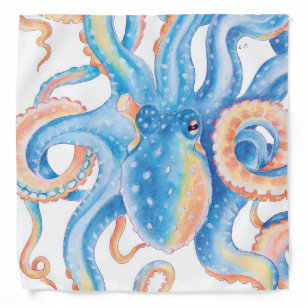 Octopus Tentacles Blue Watercolor Art Bandana