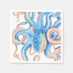 Octopus Tentacles Blue Watercolor Art Napkins