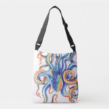 Octopus Tentacles Colorful Watercolor Art Crossbody Bag by EveyArtStore at Zazzle