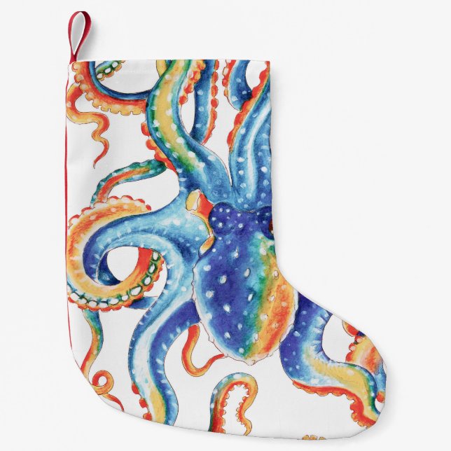 Octopus Tentacles Colorful Watercolor Art Small Christmas Stocking (Front)