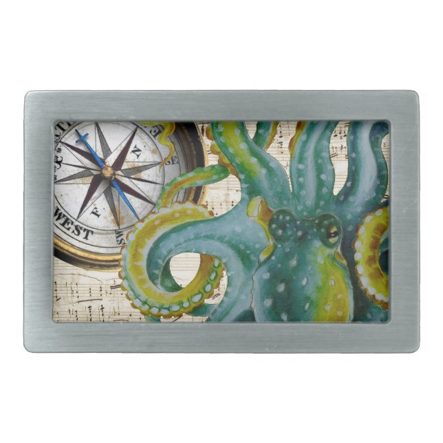 Octopus Tentacles Compass Music Belt Buckle (Front)