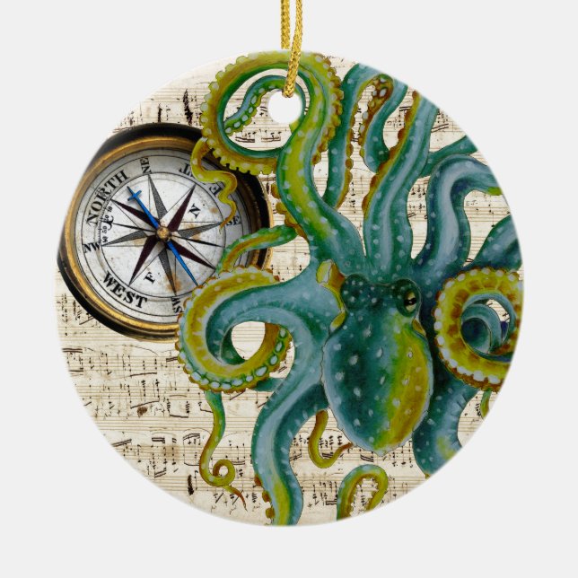 Octopus Tentacles Compass Music Ceramic Ornament (Front)