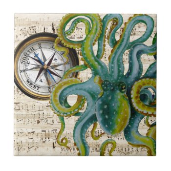 Octopus Tentacles Compass Music Ceramic Tile by EveyArtStore at Zazzle