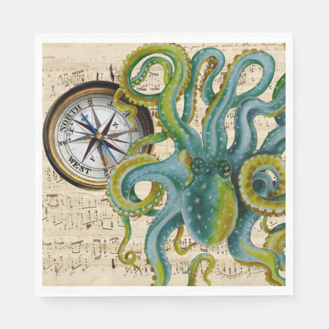 Octopus Tentacles Compass Music Napkins (Front)