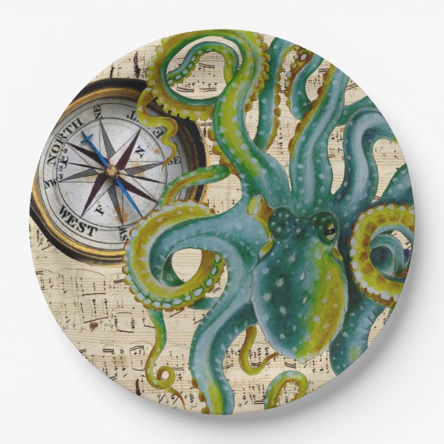 Octopus Tentacles Compass Music Paper Plates (Front)