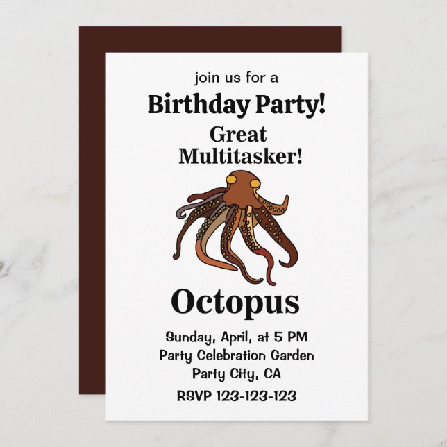 Octopus Tentacles Great Multitasker Funny Birthday Invitation (Front/Back)
