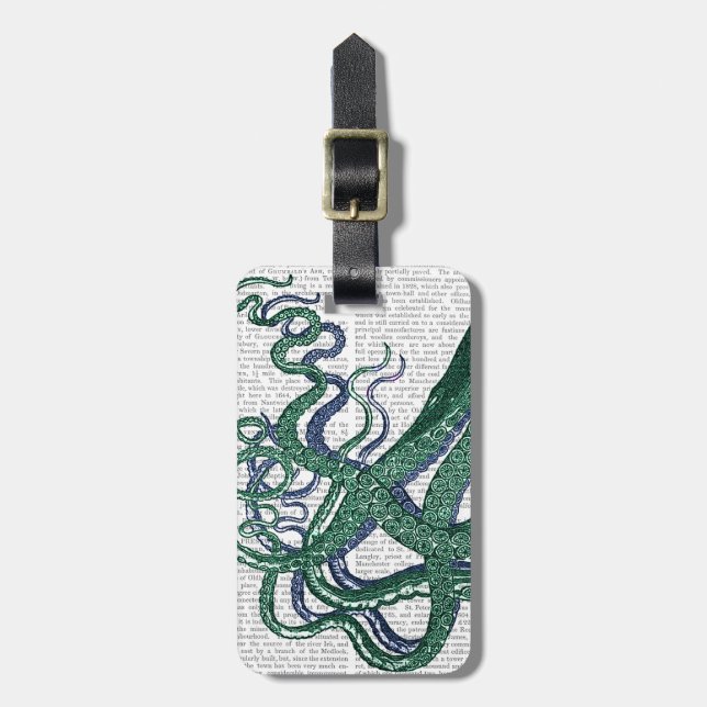 Octopus Tentacles Green and Blue Luggage Tag (Front Vertical)