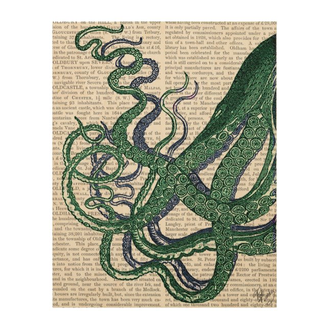 Octopus Tentacles Green and Blue Wood Wall Art (Front)