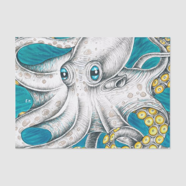 Octopus Tentacles Green teal ink Tissue Paper (Front)