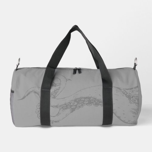 octopus tentacles grey on grey duffle bag