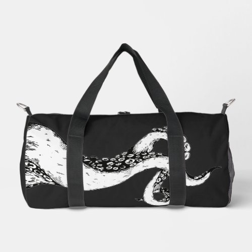 octopus tentacles on black duffle bag