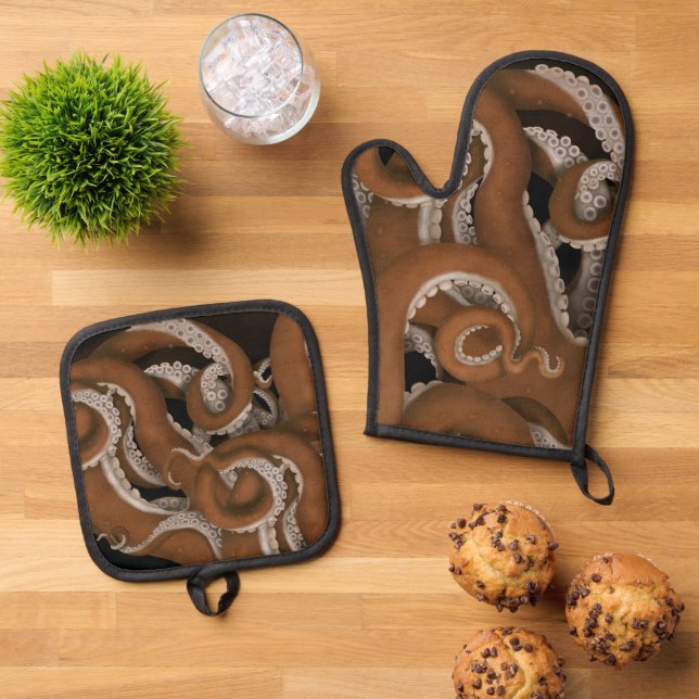 Octopus Tentacles Oven Mitt & Pot Holder Set (Top Down)