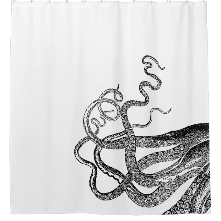 Retro Painting Red Giant Octopus Cthulhu Waterproof Polyester Shower Curtain Set 