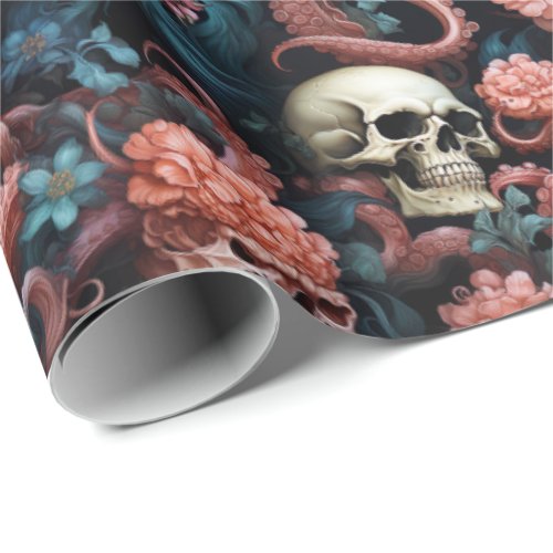 Octopus Tentacles Skull Ocean Underwater Coral Wrapping Paper