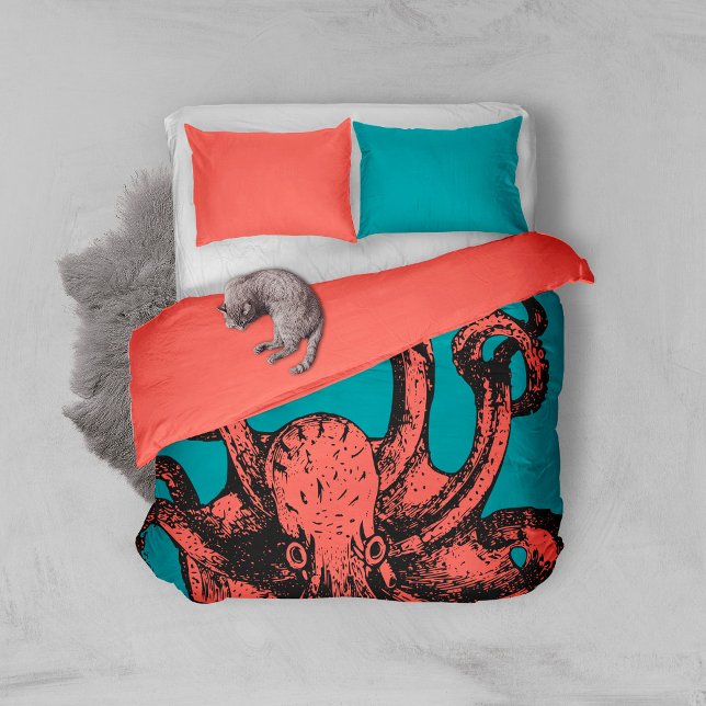 Octopus Tentacles Teal & Orange Duvet Cover (Creator Uploaded)