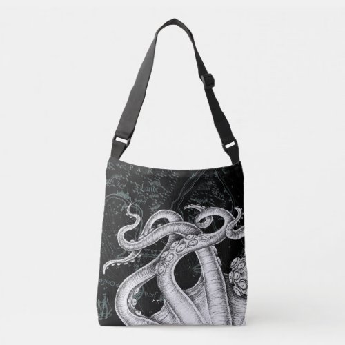 Octopus Tentacles Vintage Map Black Crossbody Bag