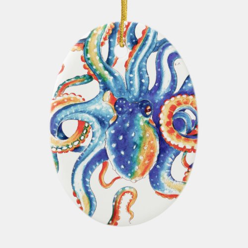 Octopus Tentacles Watercolor Colorful Art Ceramic Ornament