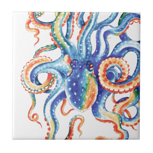 Octopus Tentacles Watercolor Colorful Art Ceramic Tile