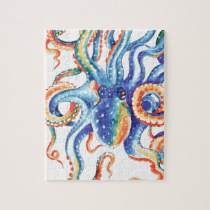 Octopus Tentacles Watercolor Colorful Art Jigsaw Puzzle