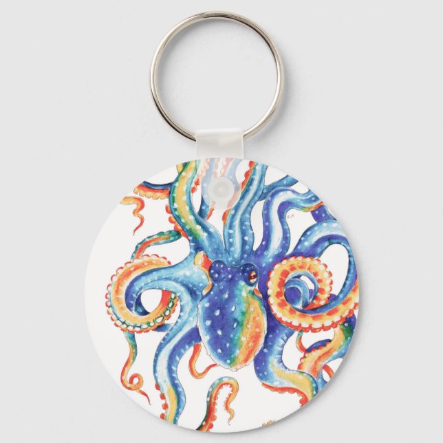 Octopus Tentacles Watercolor Colorful Art Keychain (Front)