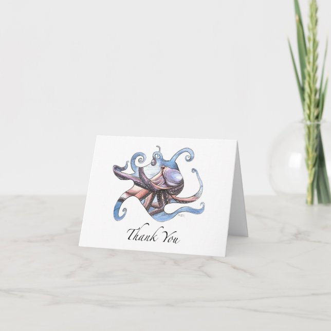 Octopus Thank You Card pen and ink illustration (Front)