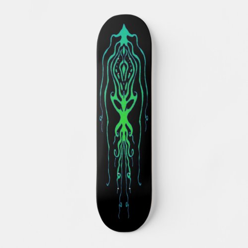 Octopus Tribal Tattoo Squid _ green on black Skateboard Deck