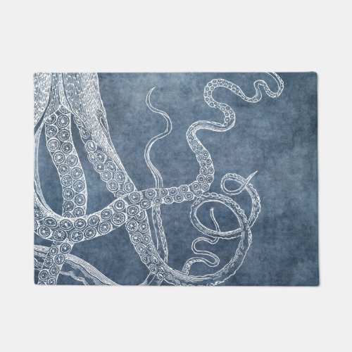 Octopus Twilight Blue Denim Watercolor Art Doormat