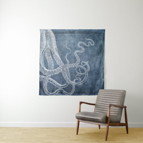 Octopus Twilight Blue Denim Watercolor Art Tapestry