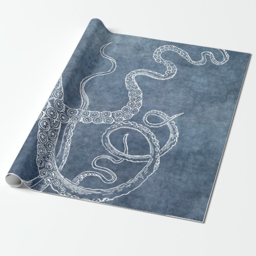 Octopus Twilight Blue Denim Watercolor Art Wrapping Paper