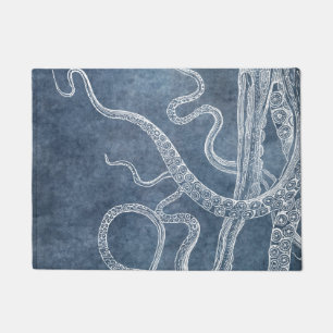 Octopus - Twilight Blue Faded Denim Watercolor Art Doormat
