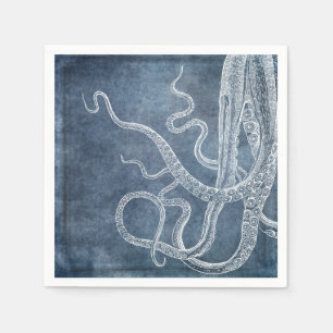 Octopus - Twilight Blue Faded Denim Watercolor Art Napkins