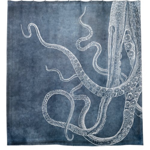 Octopus _ Twilight Blue Faded Denim Watercolor Art Shower Curtain