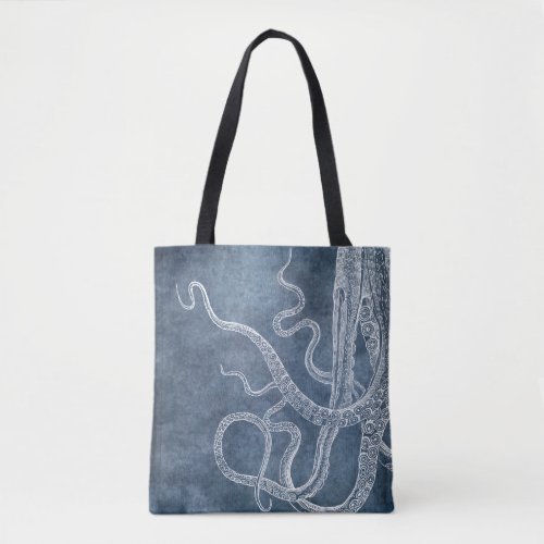 Octopus _ Twilight Blue Faded Denim Watercolor Art Tote Bag