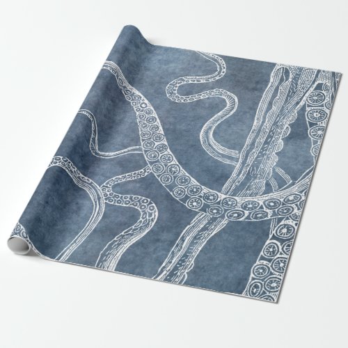 Octopus _ Twilight Blue Faded Denim Watercolor Art Wrapping Paper