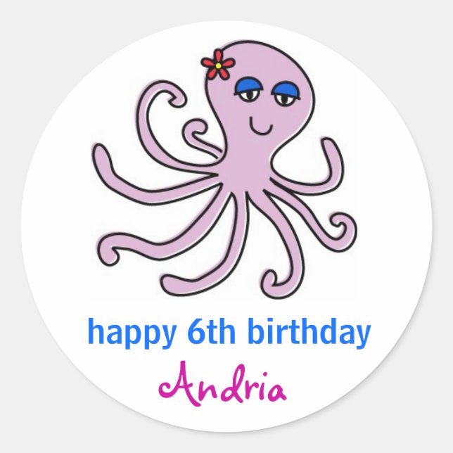 Octopus, Under the Sea Cupcake Toppers Classic Round Sticker (Front)