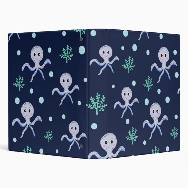 Octopus under the sea kids pattern 3 ring binder (Background)